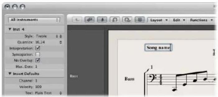 All Instruments Inst 4 Style: Treble Quantize: 16.24 Interpretation: Syncopation: No Overlap: Max. Dots: 1 Insert Defaults Channel: 1 Velocity: 109 Text: Plain Text Bass Song name Bass