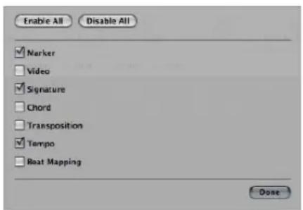 Enable All Disable All Marker Video Signature Chord Transposition Tempo Boat Mapping Done