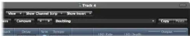 Track 4 View Show Channel Strip Show Insert Pass Compare Doubling Copy Paste Track Delay Sync Tempo 150 Rate 150 Death Output