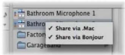 Bathroom Microphone 1 Bathro ✓ Share via .Mac ✓ Share via Bonjour Factor Garageband