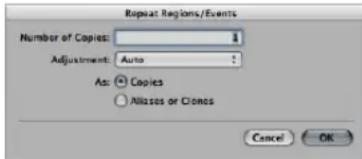 Repeat: Regions/Events Number of Copies: Adjustment: Auto As: Copies Aliases or Ctons Cancel OK