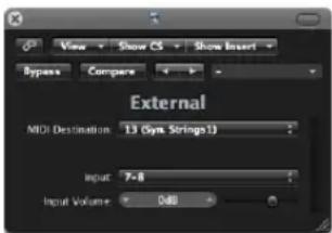 View Show CS Show Insert Bypass Compare External MIDI Destination 13 (Sym. Strings) Input: 7-8 Input Volume: 0dB