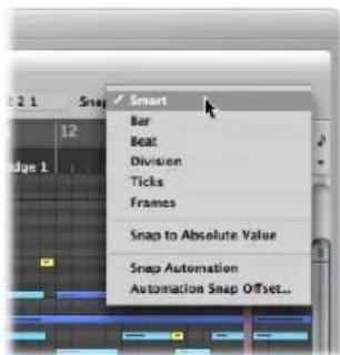 Smart Bar Beat Division Ticks Frames Snap to Absolute Value Snap Automation Automation Snap Offset...