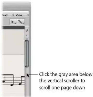Text + View Click the gray area below the vertical scroller to scroll one page down