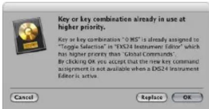 Key or key combination already in use at higher priority. Key or key combination "0 MS" is already assigned to "Toggle Selection" in "EXS24 Instrument Editor" which has higher priority than "Global Commands". By clicking OK you accept that the new key command assignment is not available when a DIS24 Instrument Editor is active.