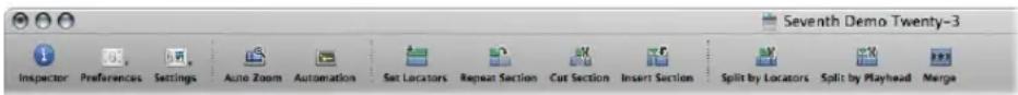 Seventh Demo Twenty-3 Inspector Preferences Settings Auto Zoom Automation Set Locators Repeat Section Cut Section Insert Section Split by Locators Split by Playhead Merge