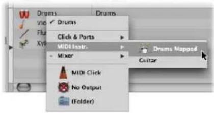 Drums Drums Click & Ports MIDI Instr. Mixer Drums Mapped Cuitar MIDI Click No Output (Folder)