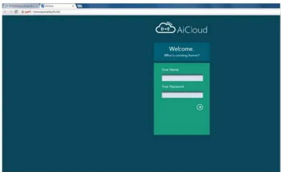 AiCloud Welcome. Who's coming home? Your Name Your Password.