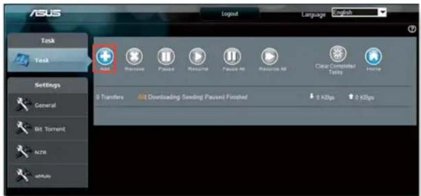 ASUS Task Task Settings General Bit Torrent NZB shnlu Logout Language English Remove Pause Resume Pause AP Resource AP Clear Completed Texas Home 0 Transfers 42 Downloading Seeding Paused Finished 0 KBps 0 KBps