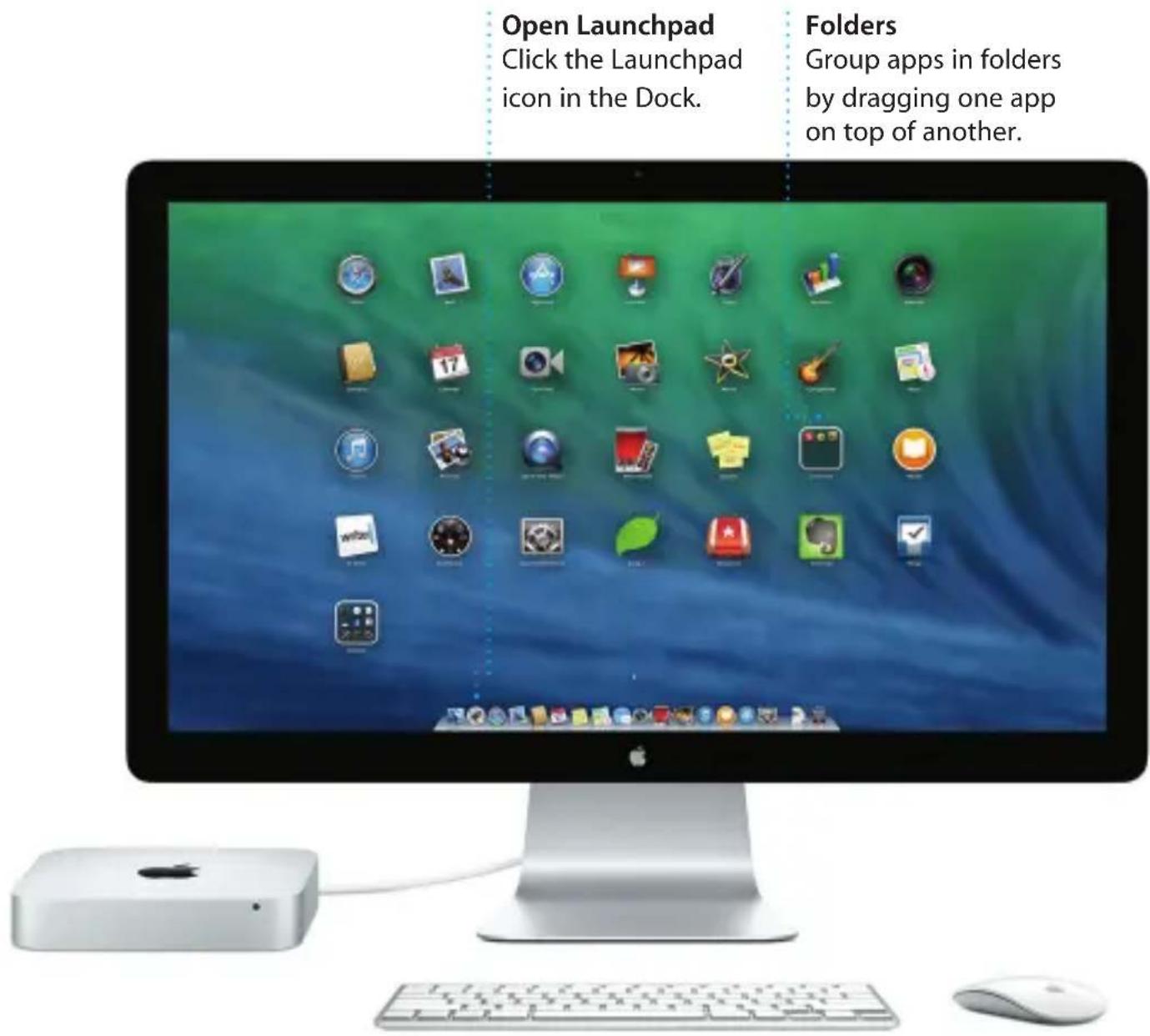 Open Launchpad Click the Launchpad icon in the Dock. Folders Group apps in folders by dragging one app on top of another.