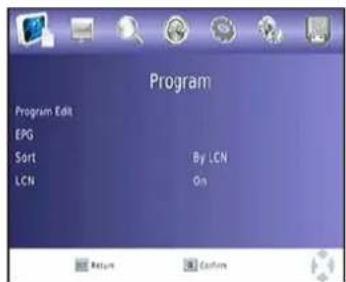 Program Program Edit EPG Sort LCN By LCN On Return Customs