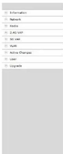 Information Network Radio 2.4G VAP 5G VAP VLAN Active Changes User Upgrade