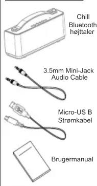 Chill Bluetooth højttaler 3.5mm Mini-Jack Audio Cable Micro-US B Strømkabel Brugermanual