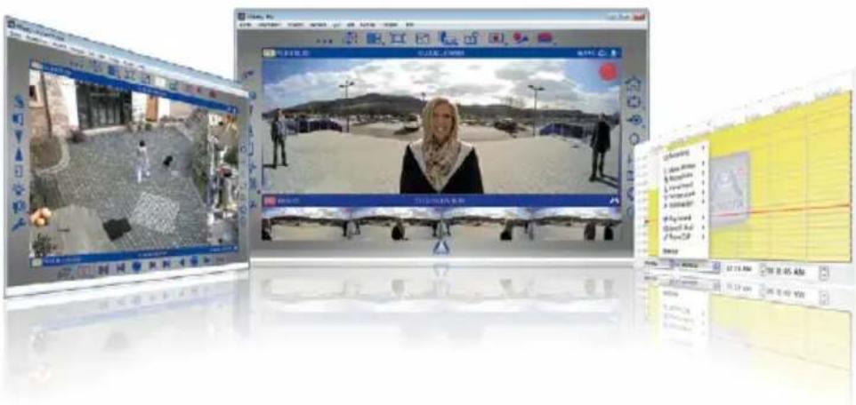 Screenshot of a video editing software interface showing three video frames with a person in a beach scene, alongside a 3D table with Chinese text and a small embedded image.