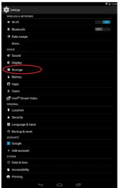 Settings WIRELESS & NETWORKS Wi-Fi Bluetooth Data usage More... DEVICE Sound Display Storage Battery Apps Users Inter® Smart Video PERSONAL Location Security Language & input Backup & reset ACCOUNTS Google Add account SYSTEM Date & time Accessibility Printing