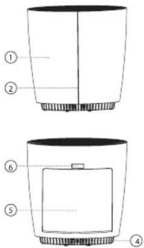 Technical diagram of a device with numbered parts labeled 1 through 6