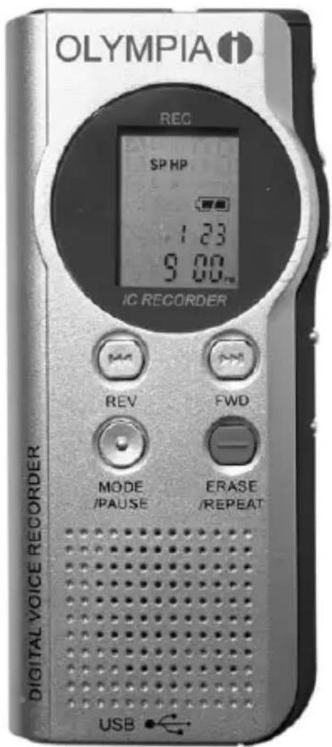 OLYMPIA REC SP HP 1:23 9:00 IC RECORDER REV FWD MODE /PAUSE ERASE /REPEAT USB DIGITAL VOICE RECORDER