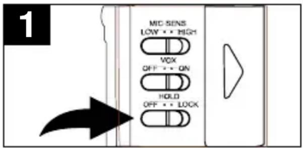 1 MIC SENS LOW • • HIGH VOX OFF • • ON HOLD OFF • • LOCK