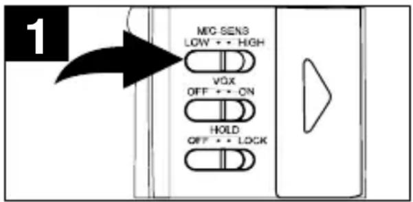 1 MIC SENS LOW + - HIGH VIX OFF + - ON HOLD OFF + - LOCK