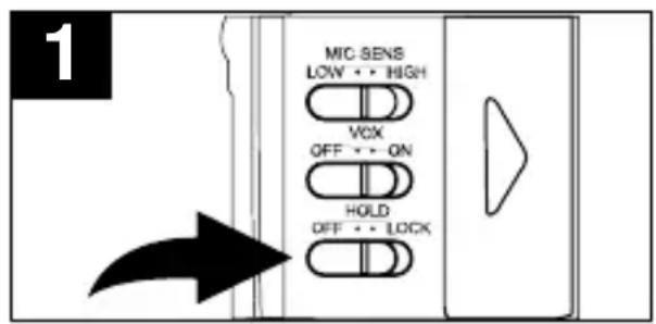 MIC SENS LOW + + HIGH VCK OFF + + ON HOLD OFF + + LOCK