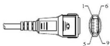 Technical diagram of a USB connector with labeled parts 1 through 9