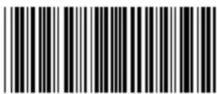 Black and white barcode image with vertical lines and a central dot