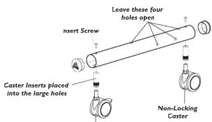 Insert Screw Leave these four holes open Caster Inserts placed into the large holes Non-Locking Caster