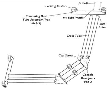 Locking Caster ft Bolt Remaining Base Tube Assembly (front Step 9) ft t Tube Washy Cross Tube Side holes Cap Screw Console Base Junction-X