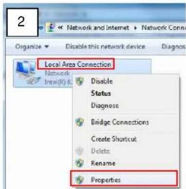 2 Organize Disable this network device Diagnos Local Area Connection Network Intel(R) & Disable Status Diagnose Bridge Connections Create Shortcut Delete Rename Properties