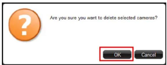 Are you sure you want to delete selected cameras? OK Cancel