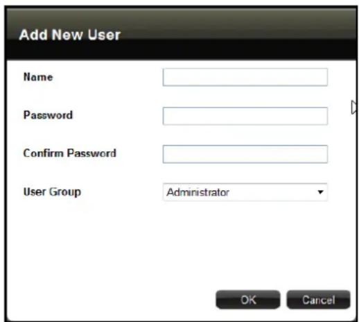 Add New User Name Password Confirm Password User Group Administrator OK Cancel