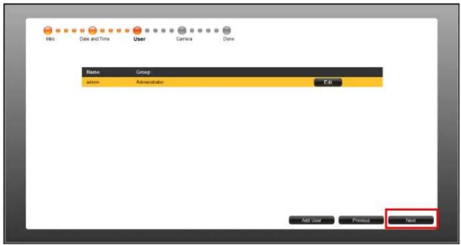 Intro Date and Time User Camera Done Name Group admin Administrator Edit Add User Previous Next