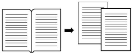 Diagram showing transformation of a closed book into a pair of blank pages, illustrating the process.