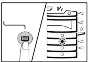 Diagram showing a finger pressing a button next to a device with labeled ports and indicators