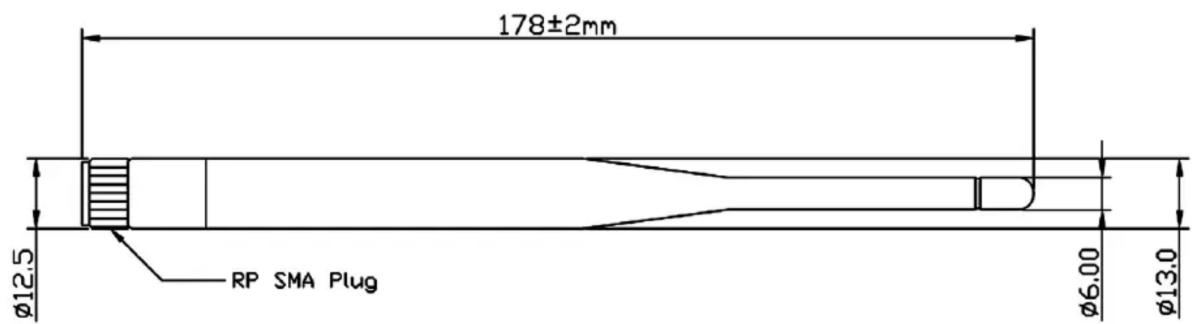 178±2mm Ø12.5 RP SMA Plug Ø6.00 Ø13.0