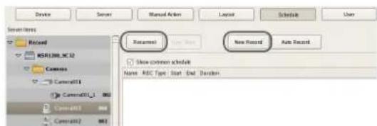 Device Server Manual Action Layout Schedule User Search Items Record New Record Auto Record Show common schedule Name: REC Type: Start End Duration
