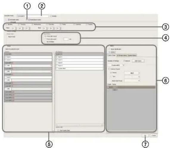 Software interface screenshot showing a configuration panel with labeled steps and tool panels for data entry, processing, and output settings.