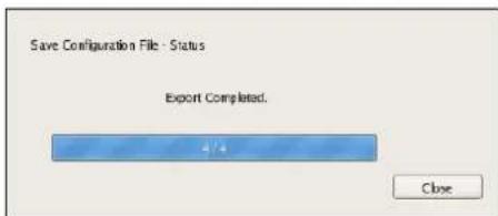 Save Configuration File - Status Export Completed. Close