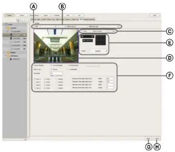 Screenshot of a 3D video editing software interface with labeled panels and tool panels for object detection and image processing.