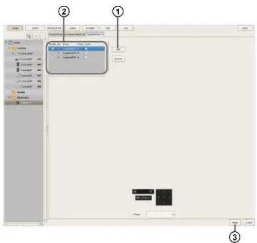 Screenshot of a software interface showing a dialog box with file selection and color palette, labeled with numbered annotations.