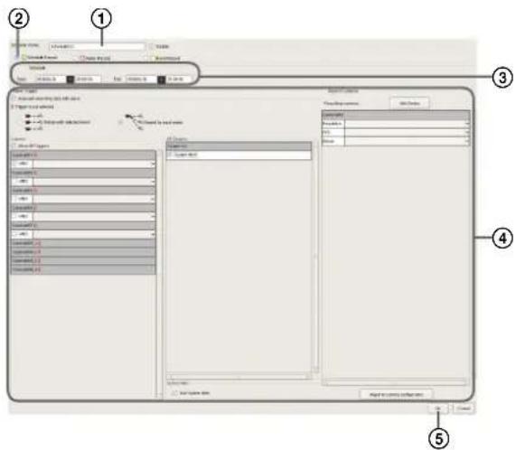 Software interface screenshot showing a configuration panel with labeled steps and data fields for user input, processing, and output.