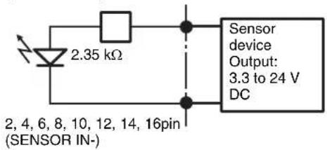 2.35 kΩ Sensor device Output: 3.3 to 24 V DC 2, 4, 6, 8, 10, 12, 14, 16pin (SENSOR IN-)