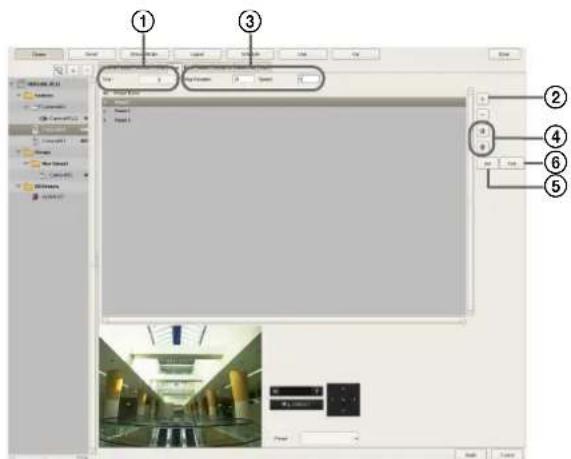 Screenshot of a software interface with numbered annotations pointing to UI elements like 'View Mode', 'Add Options', and 'Delete'.
