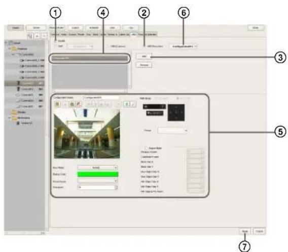 Screenshot of a software interface with numbered annotations pointing to UI elements like 'Image' and 'OK', alongside a preview window showing a photo gallery.