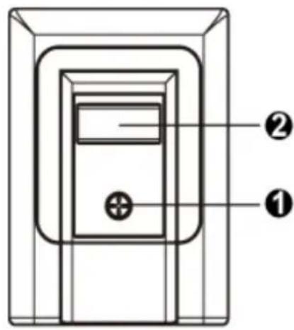 Diagram of a door panel with labeled parts ① and ②, showing internal structure and mounting points.
