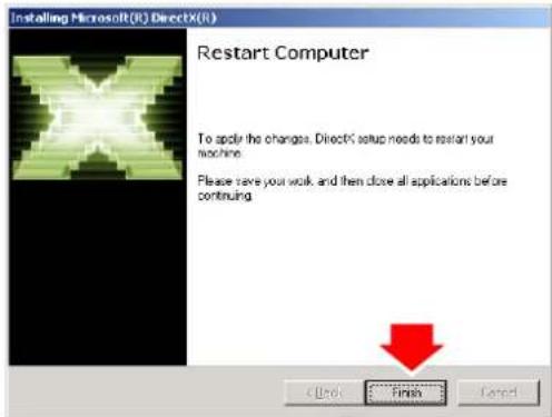Installing Microsoft(R) DirectX(R) Restart Computer To apply the changes. DirectX setup needs to restart your machine. Please save your work, and then close all applications before continuing OK Finish Cancel