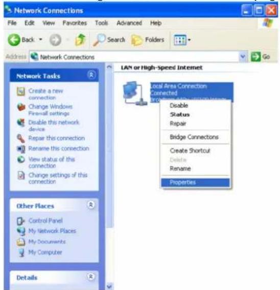 Network Connections File Edit View Favorites Tools Advanced Help Back Search Folders Address Network Connections Network Tasks Create a new connection Change Windows Firewall settings Disable this network device Repair this connection Rename this connection View status of this connection Change settings of this connection Other Places Control Panel My Network Places My Documents My Computer Details LAN or High-Speed Internet Local Area Connection Connected Disabling the Internet Disable Status Repair Bridge Connectors Create Shortcut Delete Rename Properties