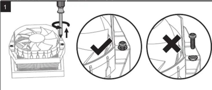 Technical diagram showing screw installation process with labeled components and checkmark/unknown marks