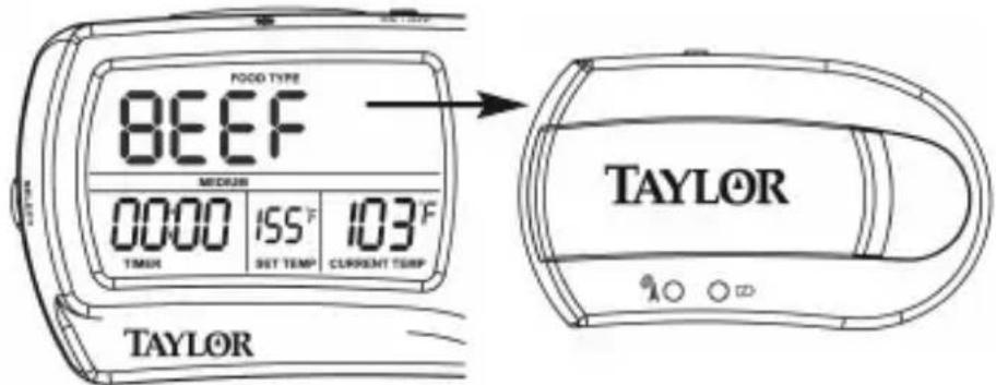 FOOD TYPE BEEF MIDRIN 00:00 155°F 103°F TIMI# SET TEM# CURRENT TEM#P TAYLOR TAYLOR