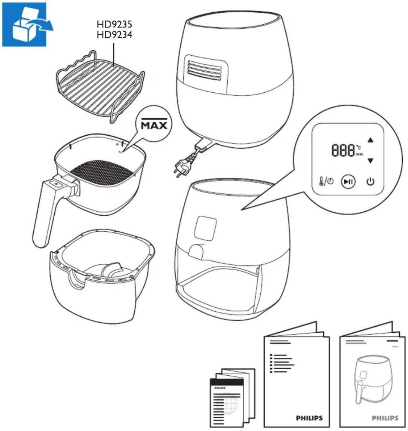 HD9235 HD9234 MAX 888°C MIN PHILIPS PHILIPS
